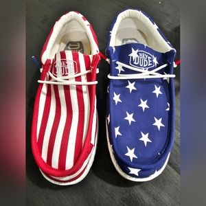 NWOT. Americana Hey Dudes. Men's SIZE 9 WOMENS SIZE 11